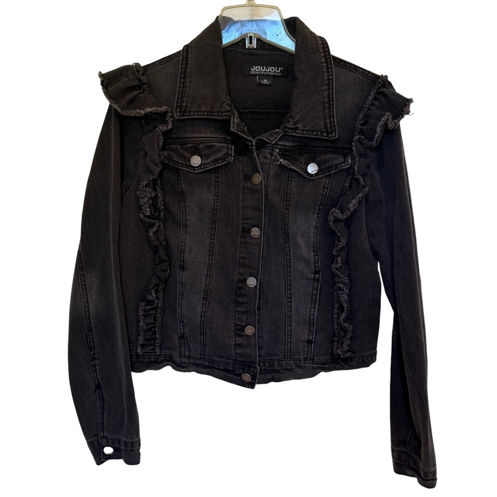 Jou Jou Black Denim Jacket with Ruffle Details